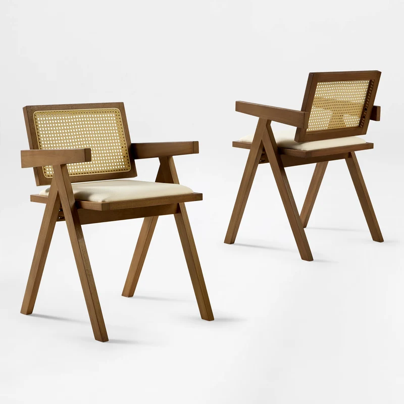 Mila Rattan Dining Chairs Set of 2, Walnut/Black