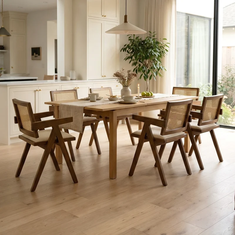 Mila Rattan Dining Chairs Set of 2, Walnut/Black