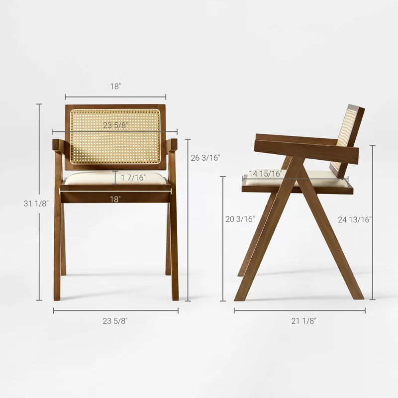 Mila Rattan Dining Chairs Set of 2, Walnut/Black