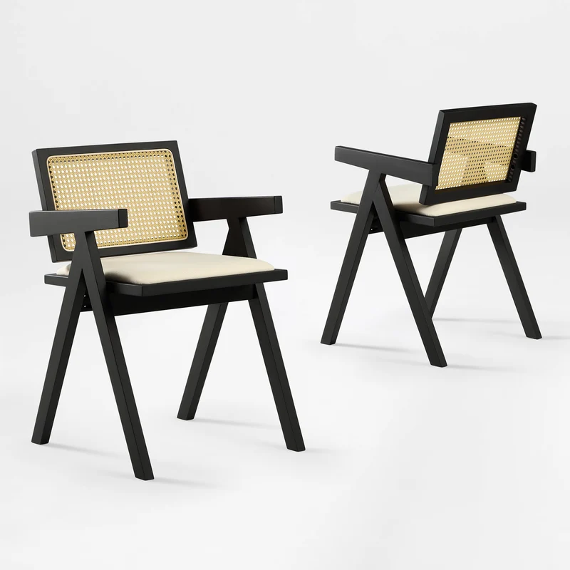 Mila Rattan Dining Chairs Set of 2, Walnut/Black