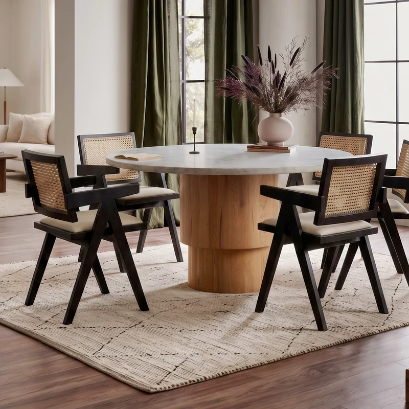 Mila Rattan Dining Chairs Set of 2, Walnut/Black