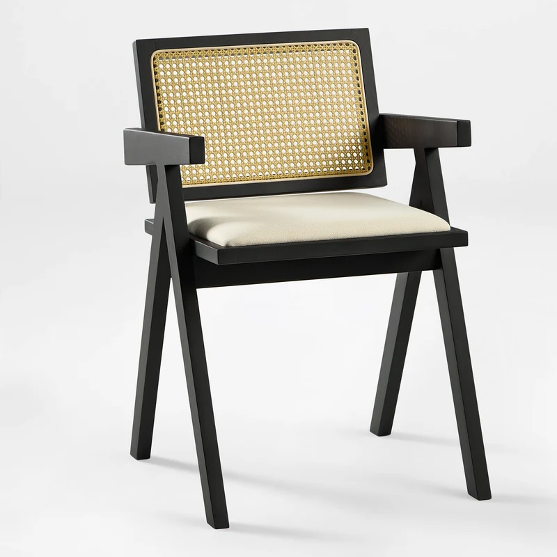Mila Rattan Dining Chairs Set of 2, Walnut/Black