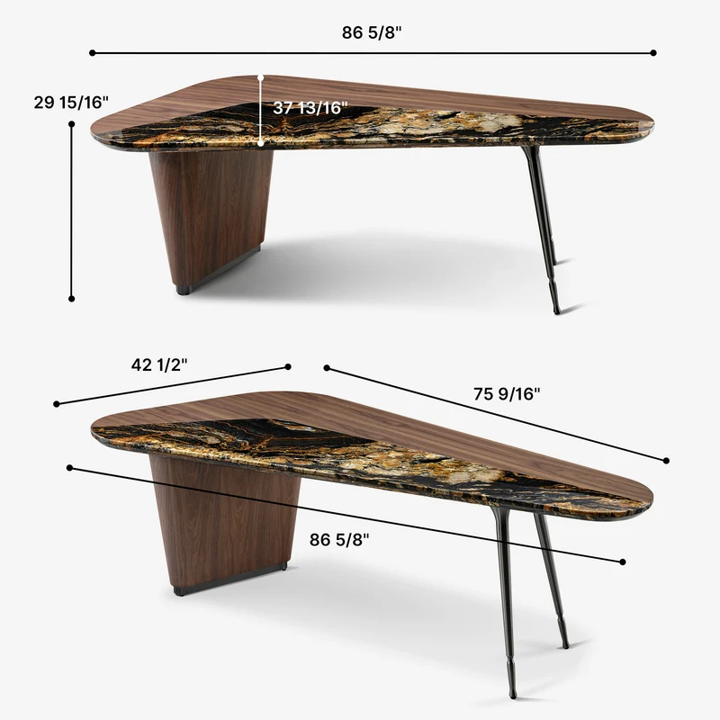 [Coming Soon] Magma, Natural Marble & Wood Top Office Desk (86"x37")
