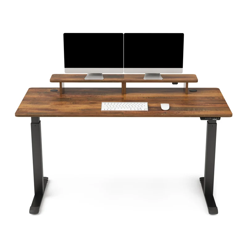 63" x 29" Walnut Height Adjustable Desk with RGB Monitor Stand