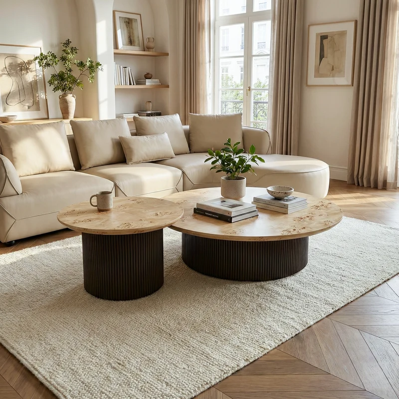 43" Birch Wood Veneer Coffee Table Set of 2