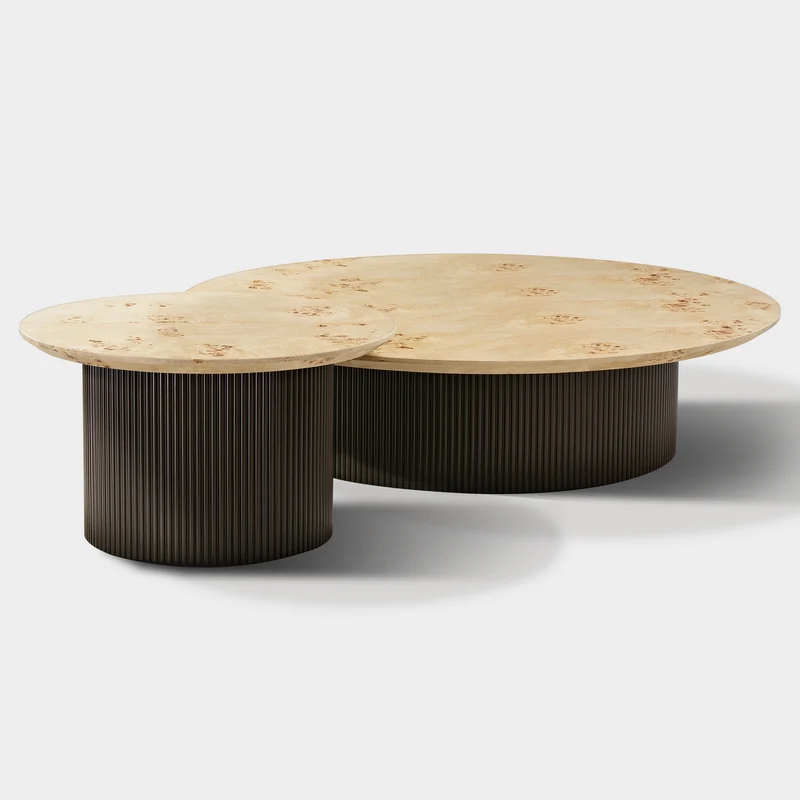 43" Birch Wood Veneer Coffee Table Set of 2