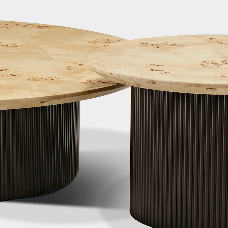 43" Birch Wood Veneer Coffee Table Set of 2
