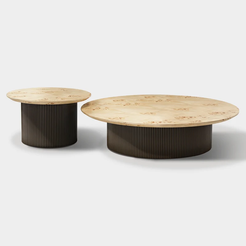 43" Birch Wood Veneer Coffee Table Set of 2