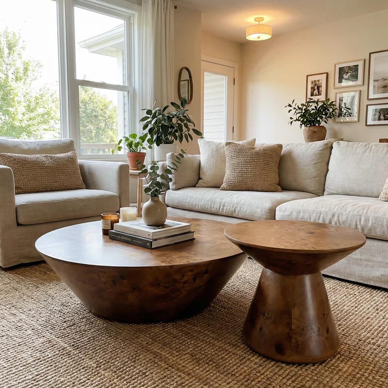 43" Brown Round Coffee Table Set of 2