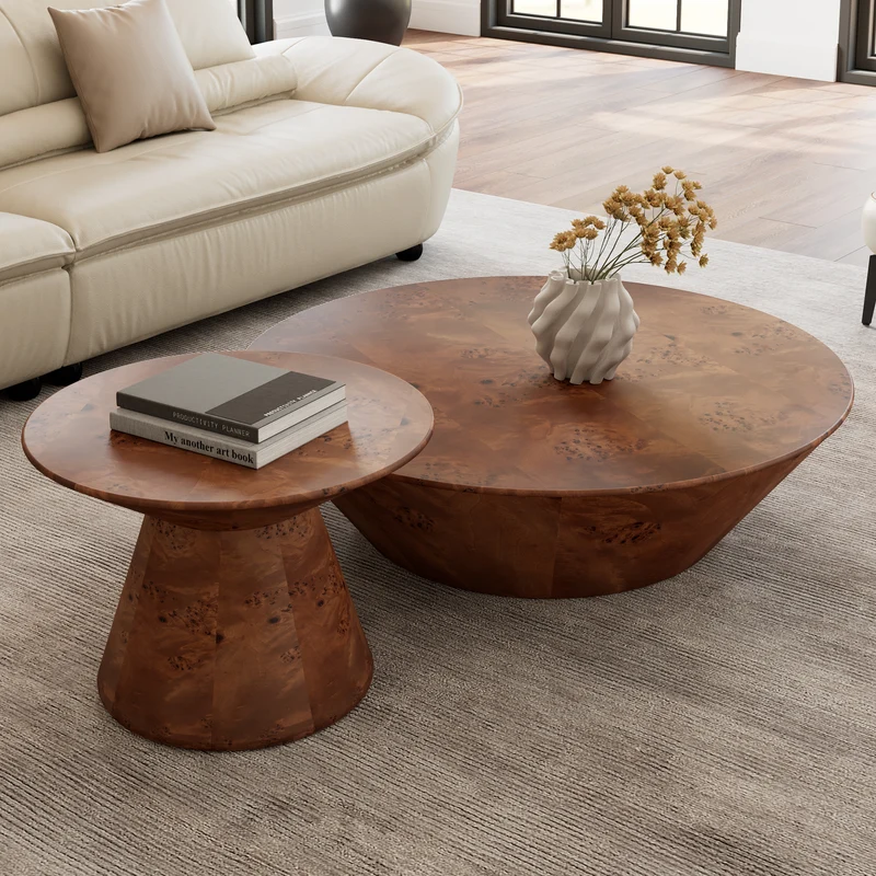 43" Brown Round Coffee Table Set of 2