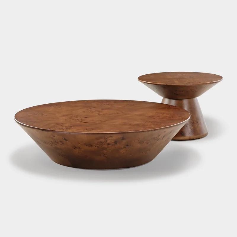 43" Brown Round Coffee Table Set of 2