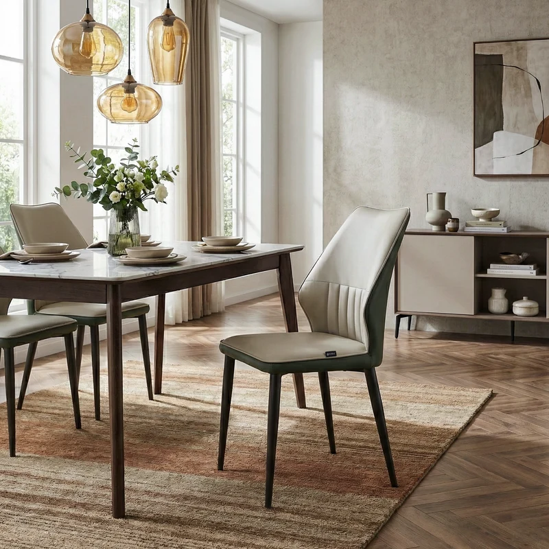 Ember, Upholstered Dining Side Chair Set of 2, Gray & Bottle Green