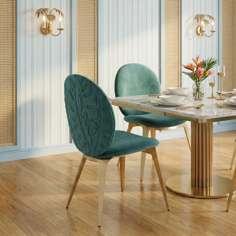 Kataleah, Velvet Dining Side Chairs Set of 2, Green