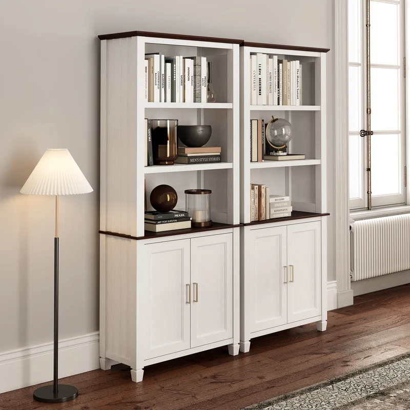 Ark ES, 71'' Display Bookshelf with Storage Cabinet, White