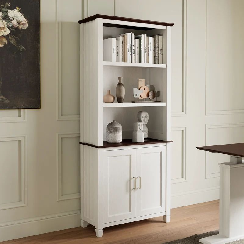 Ark ES, 71'' Display Bookshelf with Storage Cabinet, White