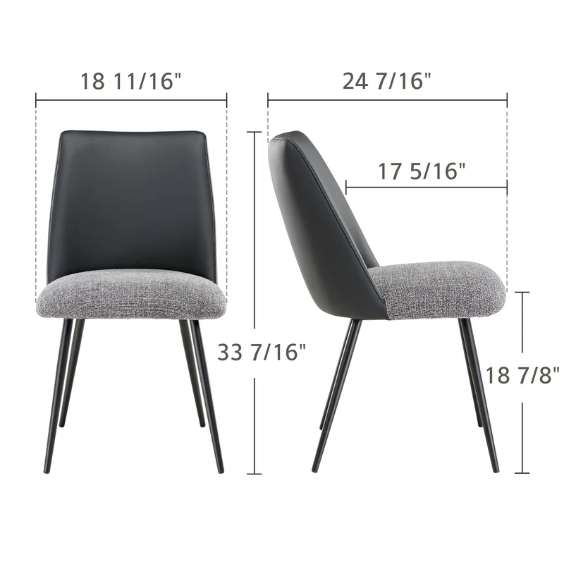 Solace, Upholstered Dining Side Chairs Set of 2, Black Gray