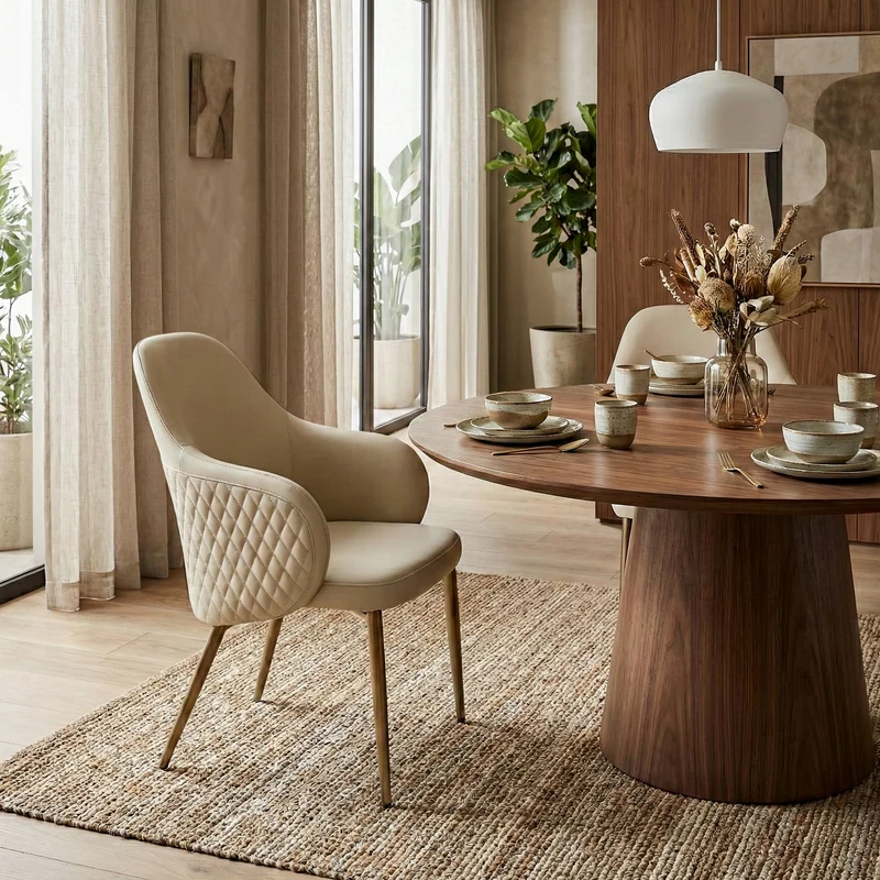 Acalay, Upholstered Dining Arm Chairs Set of 2, Beige