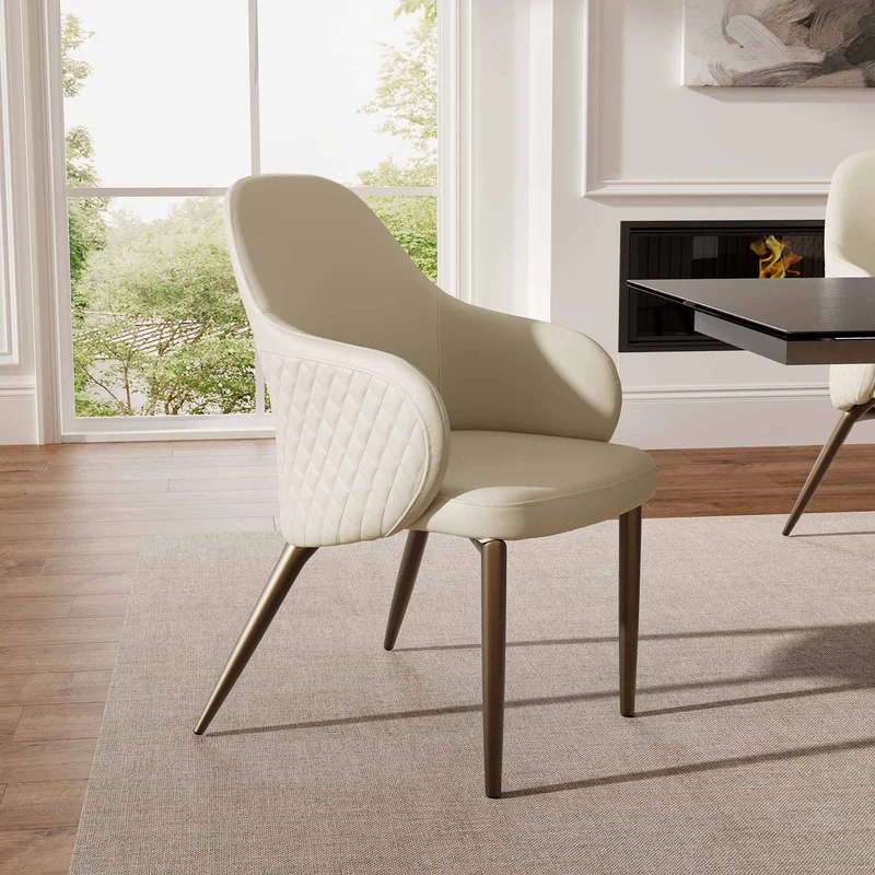 Acalay, Upholstered Dining Arm Chairs Set of 2, Beige