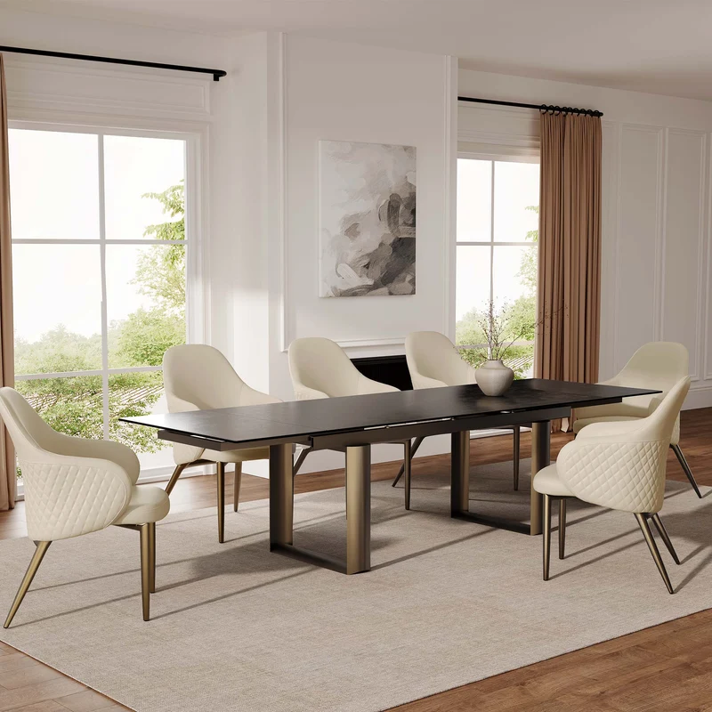 Acalay, Upholstered Dining Arm Chairs Set of 2, Beige