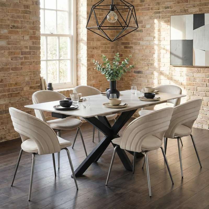 Shanean, Velvet Dining Chair 1 PC, Off-White