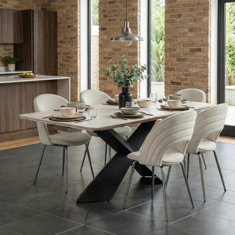 Shanean, Velvet Dining Chair 1 PC, Off-White