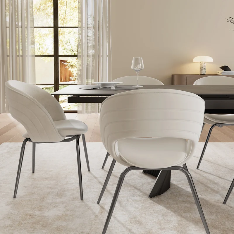 Shanean, Velvet Dining Chair 1 PC, Off-White