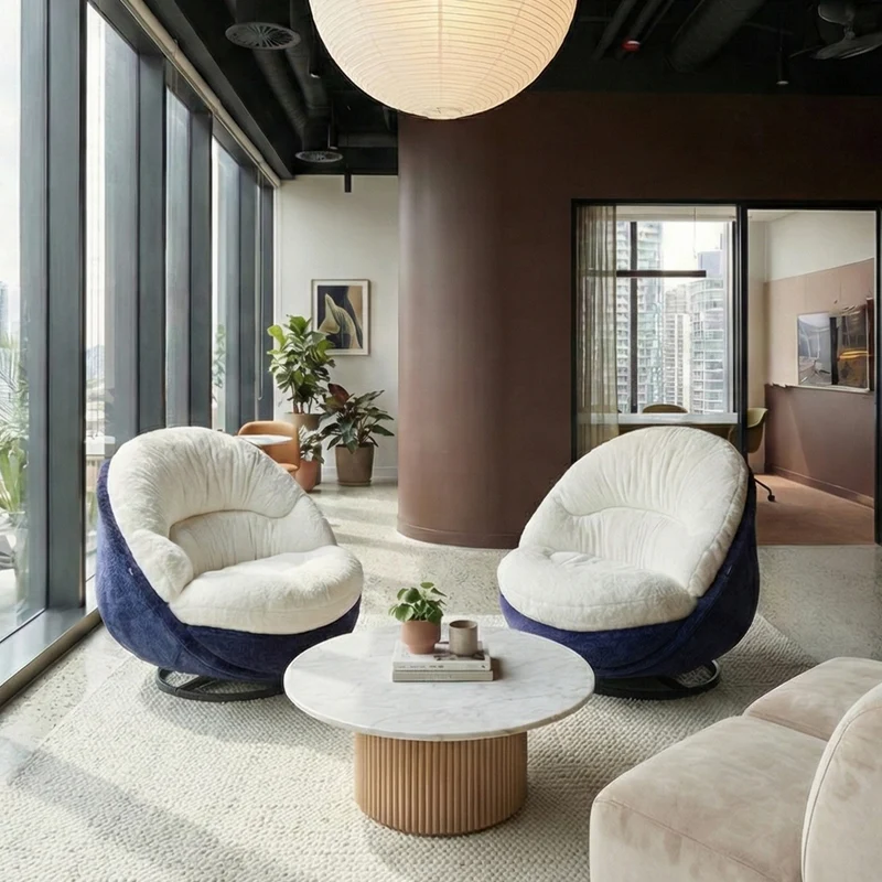 Gloria, Soft Upholstered Swivel Lounge Chair, White