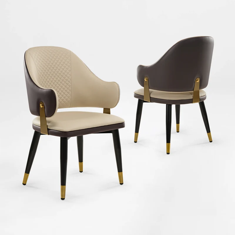 Anareli, Upholstered Dining Arm Chairs Set of 2, Beige & Dark Brown