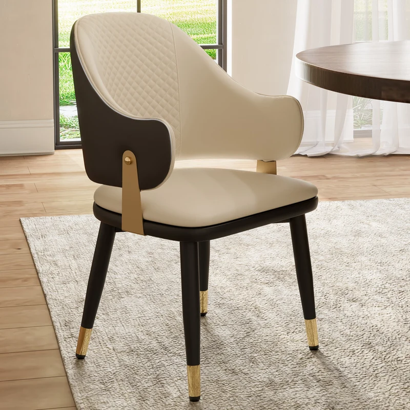 Anareli, Upholstered Dining Arm Chairs Set of 2, Beige & Dark Brown