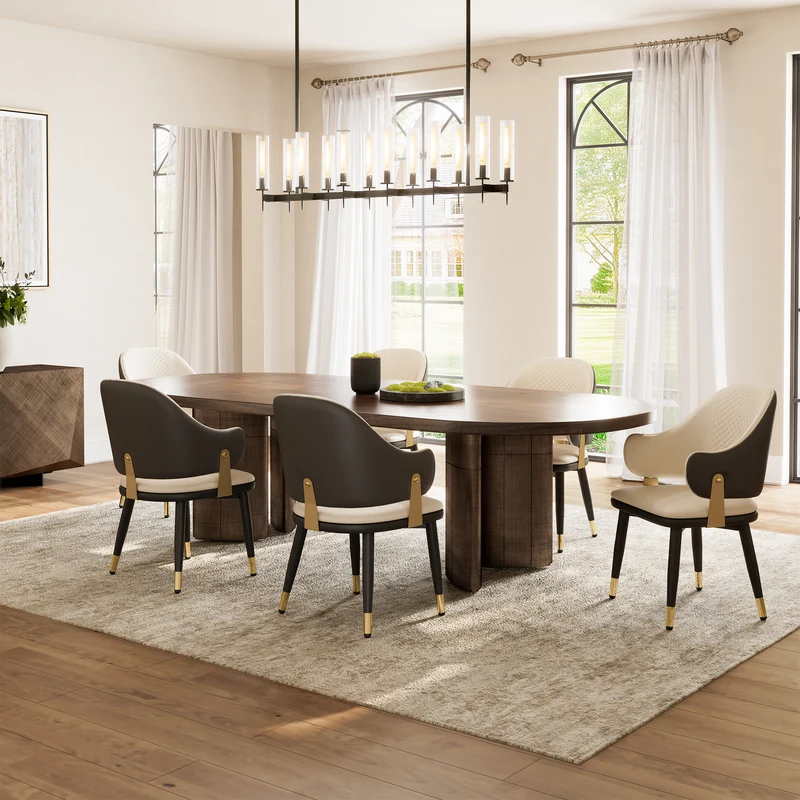 Anareli, Upholstered Dining Arm Chairs Set of 2, Beige & Dark Brown
