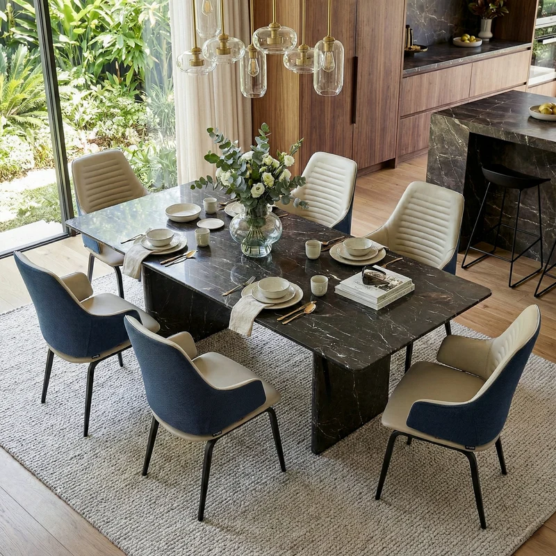 Juliet, Dining Arm Chairs Set of 2, Brown/Blue