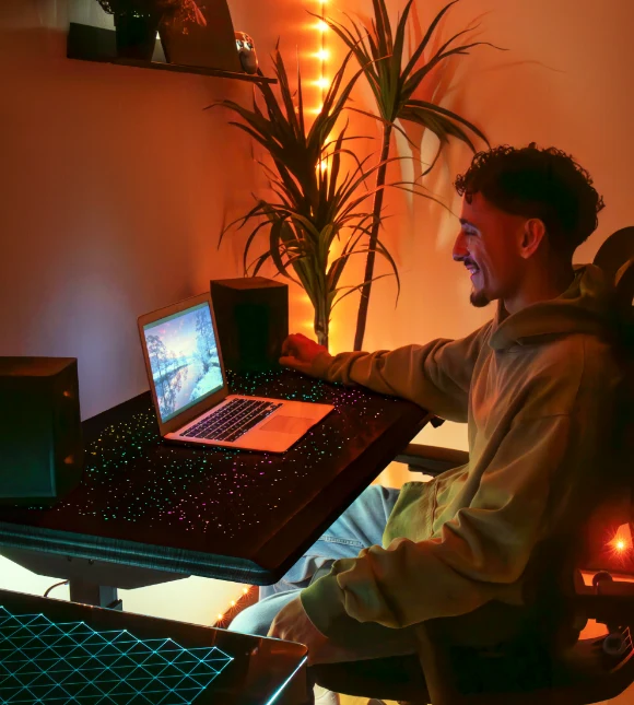 Wonder, Touch-Activated Glowing Glass Standing Desk (47"x23")