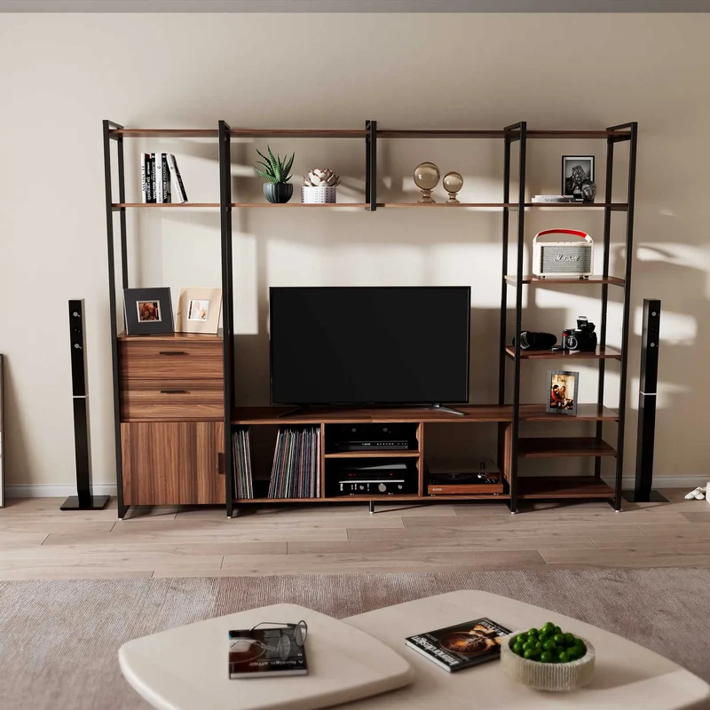 Sonoma Modern TV Stand with Storage Cabinet & Book Shelves