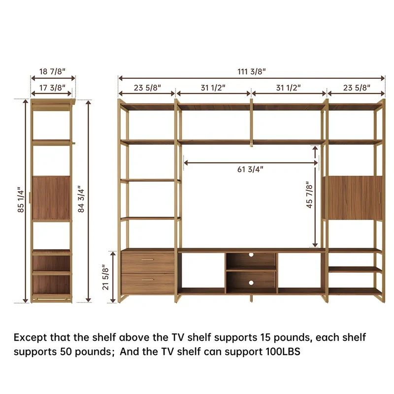 Sonoma Modern TV Stand with Storage Cabinet & Book Shelves