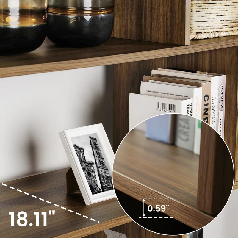 Napa Wood Bookcase Cabinet, Bottom Storage, Adjustable Book Shelves