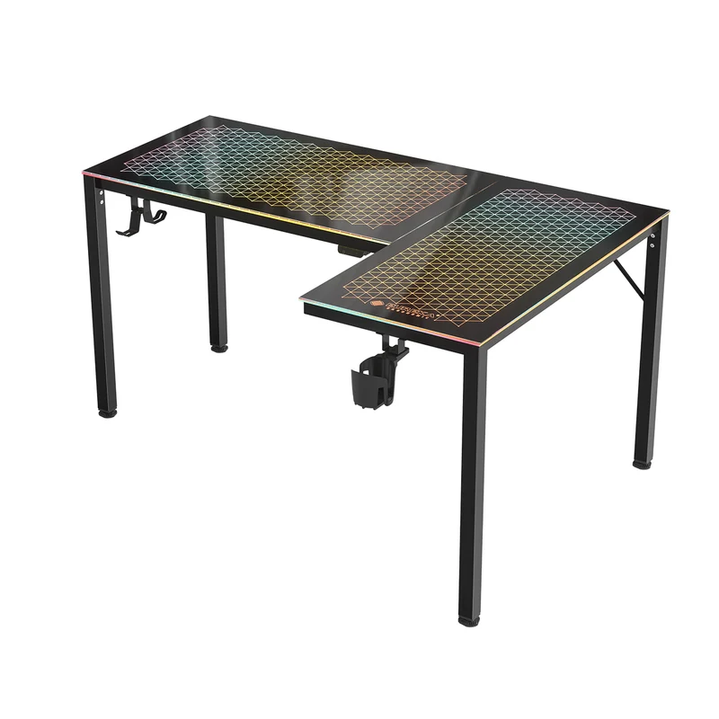 GTG - L60, L-Shaped Glass LED Gaming Desk (60"x40")