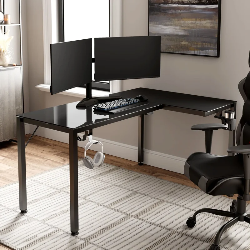 GTG - L60, L-Shaped Glass LED Gaming Desk (60"x40")