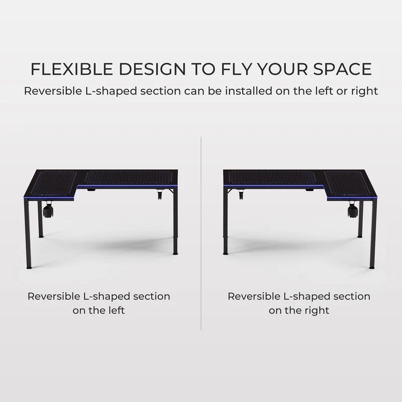 GTG - L60, L-Shaped Glass LED Gaming Desk (60"x40")
