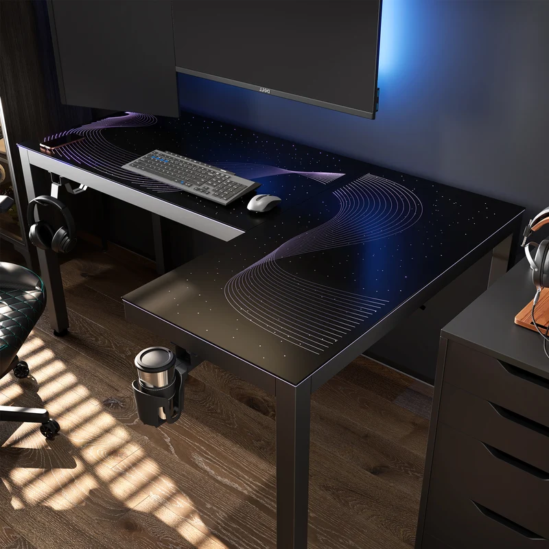 GTG - L60, L-Shaped Glass LED Gaming Desk (60"x40")