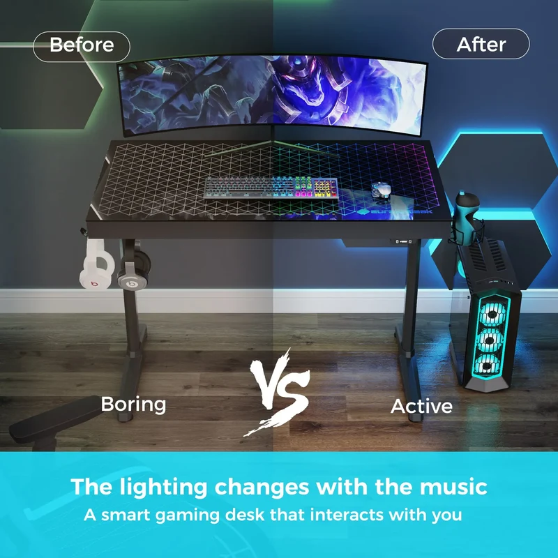 GTG - I43, LED Glass Desktop Gaming Desk (43"x23")