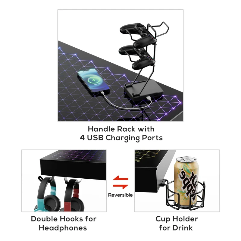 GTG - I43, LED Glass Desktop Gaming Desk (43"x23")