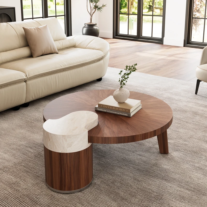 41" Irregular Round Solid Wood Walnut Coffee Table