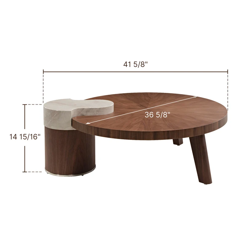 41" Irregular Round Solid Wood Walnut Coffee Table