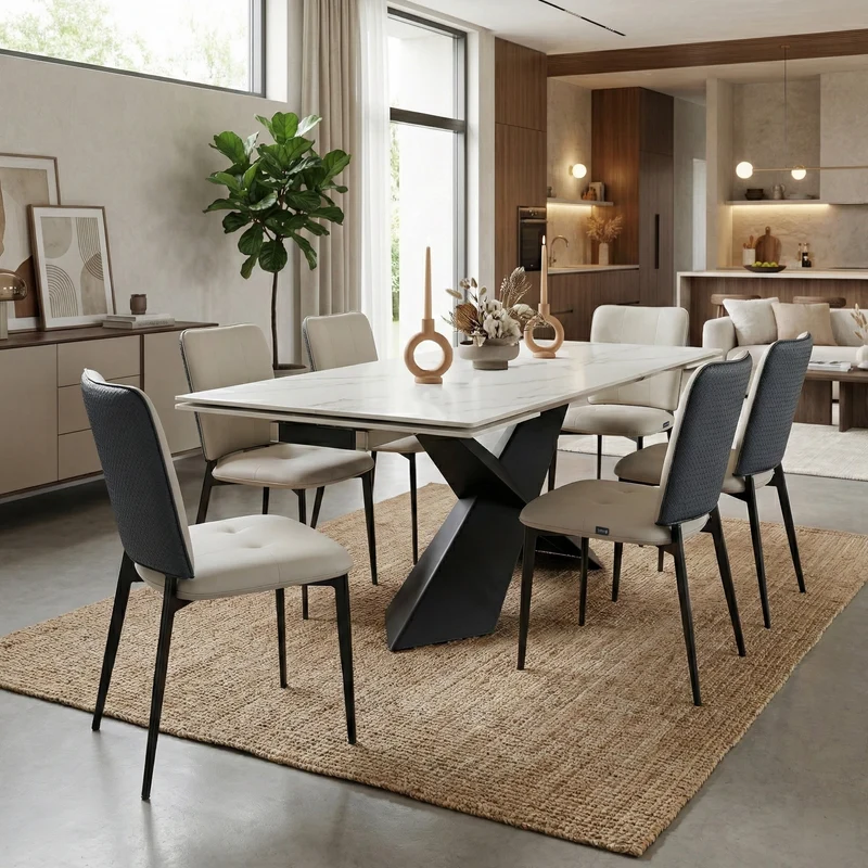 Aspen, Upholstered Dining Side Chairs Set of 2, Indigo Blue& Off-White