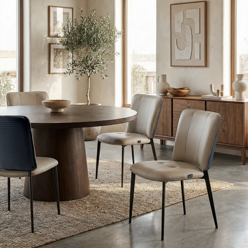 Aspen, Upholstered Dining Side Chairs Set of 2, Indigo Blue& Off-White
