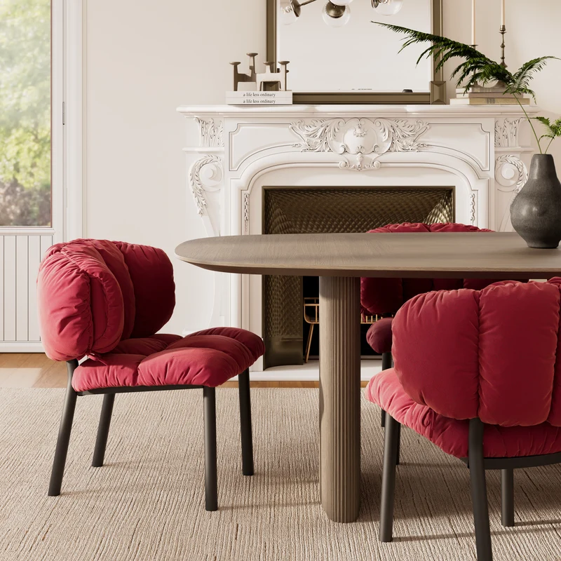 Rlesana, Velvet Dining Side Chair 1 PC, Red/Green