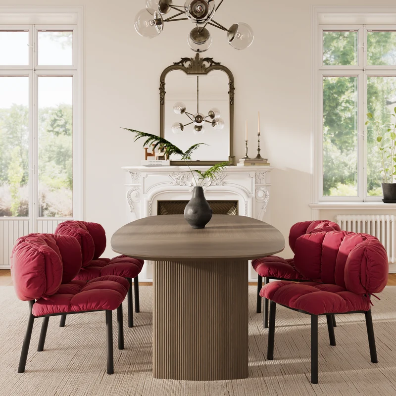 Rlesana, Velvet Dining Side Chair 1 PC, Red/Green