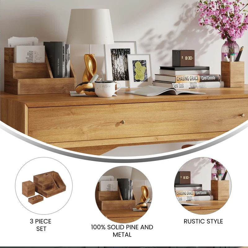 Nessa Three Piece Industrial Desk or Vanity Organizer Set with Foam Pads