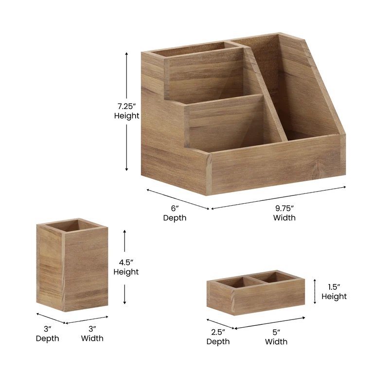Nessa Three Piece Industrial Desk or Vanity Organizer Set with Foam Pads