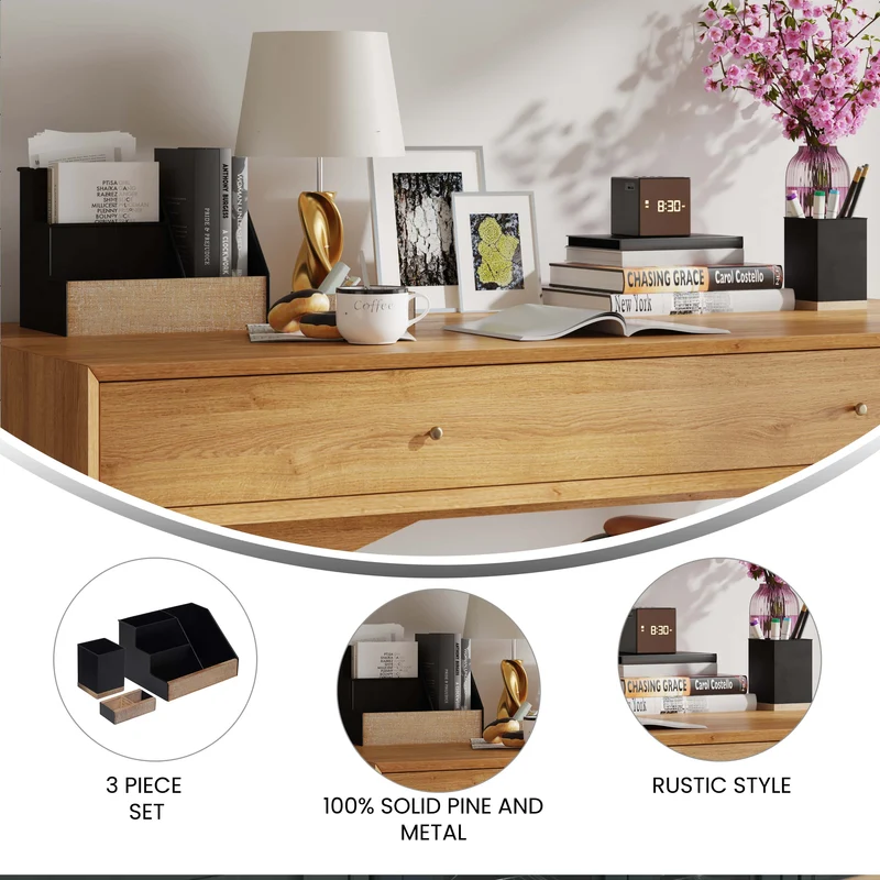 Nessa Three Piece Industrial Desk or Vanity Organizer Set with Foam Pads